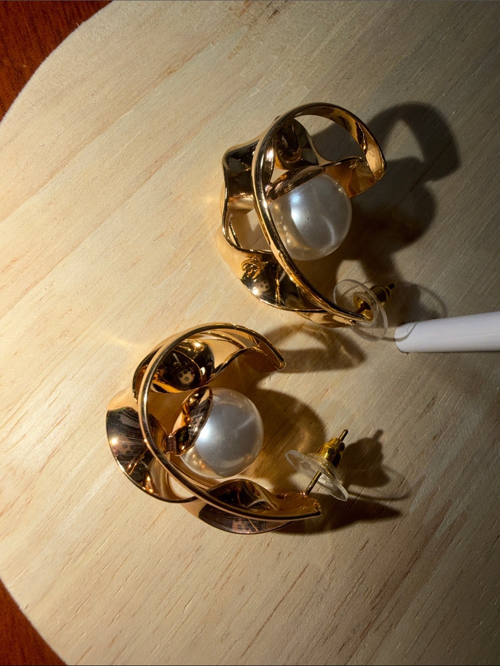 Gold-Tone Pearl Swirl Stud Earrings